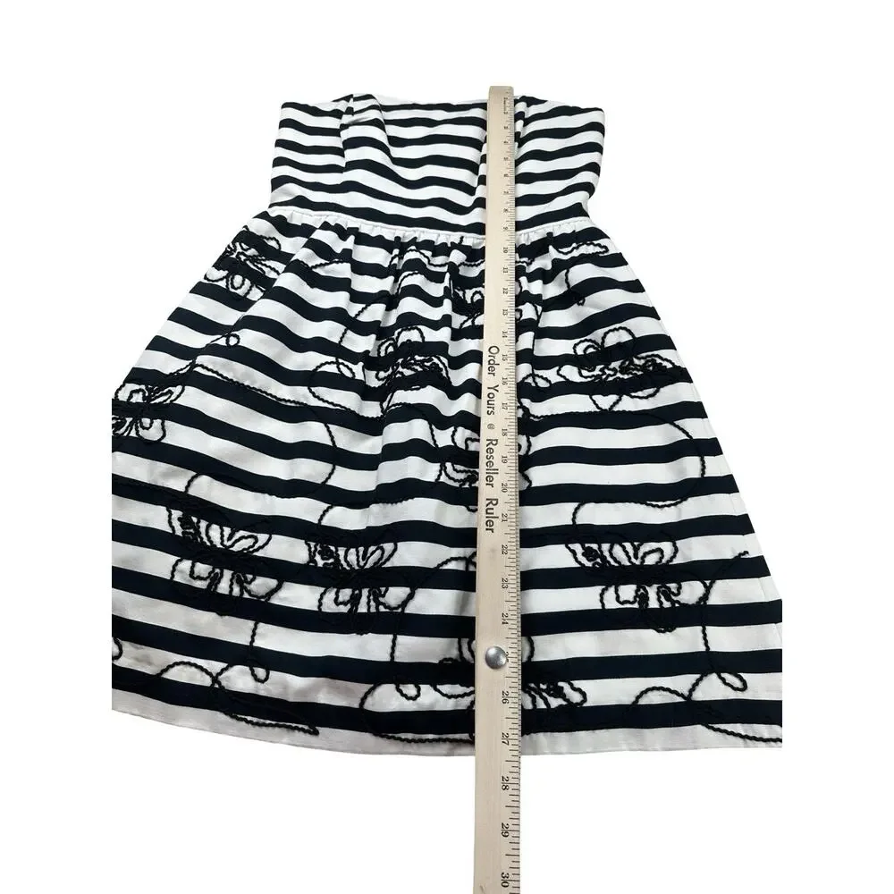 Lilly Pulitzer Black/White Fit Flare Stripe Strapless Embroidered Floral Dress 4 - Picture 5 of 11